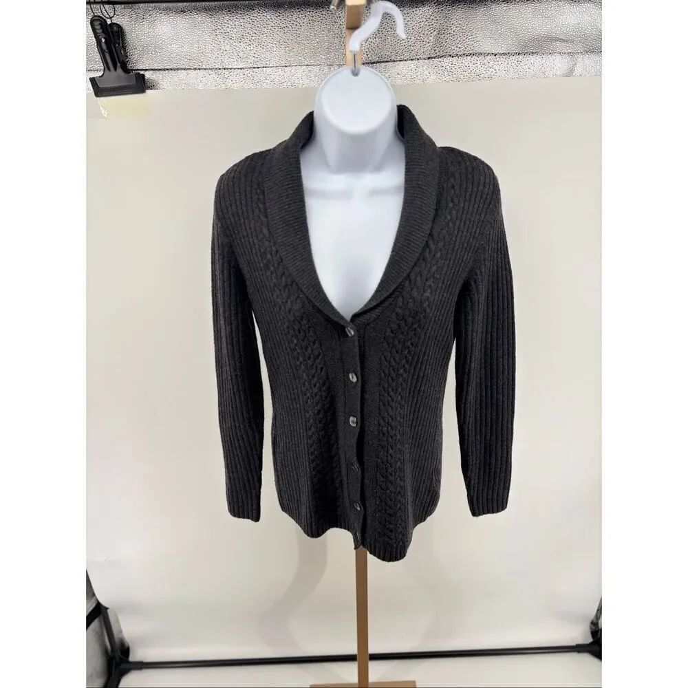 Brooks Brothers 346 Merino Wool Cable Knit Cardigan X-Small Gray Preppy
